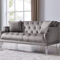 Iconic Home Elsa Tufted Velvet Loveseat Sofa Grey