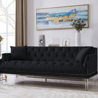 Iconic Home Elsa Tufted Velvet Sofa Black