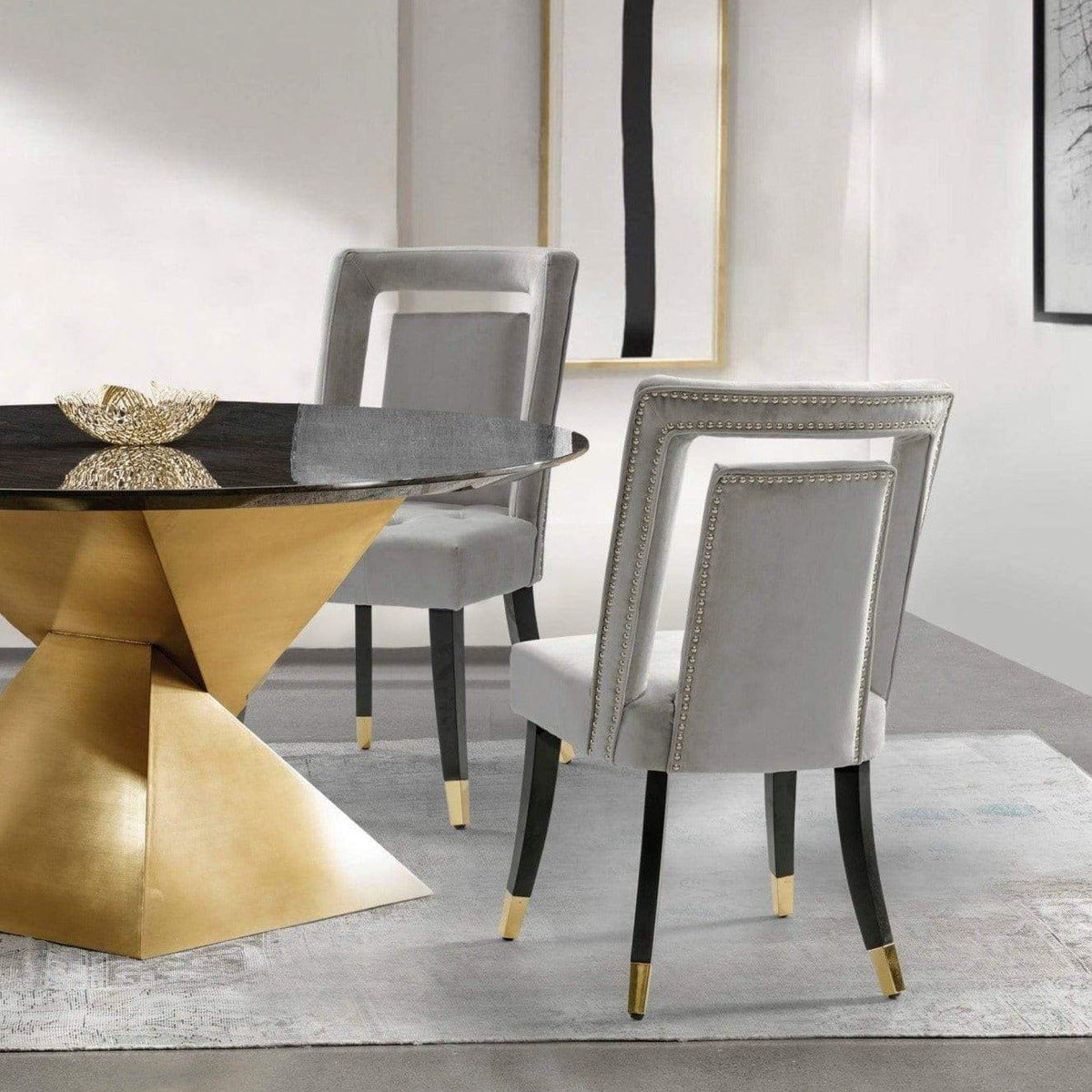Iconic Home Elsie Velvet Side Dining Chair Set of 2 Silver
