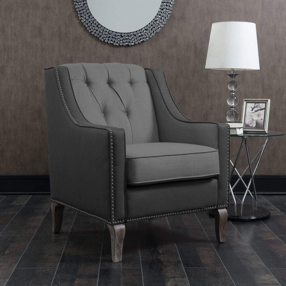 Iconic Home Ethan Tufted Faux Leather Linen Accent Club Chair Black