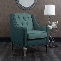 Iconic Home Ethan Tufted Faux Leather Linen Accent Club Chair Blue
