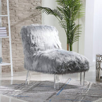 Iconic Home Fabio Faux Fur Accent Side Chair Acrylic Legs Grey