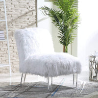 Iconic Home Fabio Faux Fur Accent Side Chair Acrylic Legs White