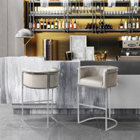 Iconic Home Finley Velvet Bar Stool Chair Chrome Base 