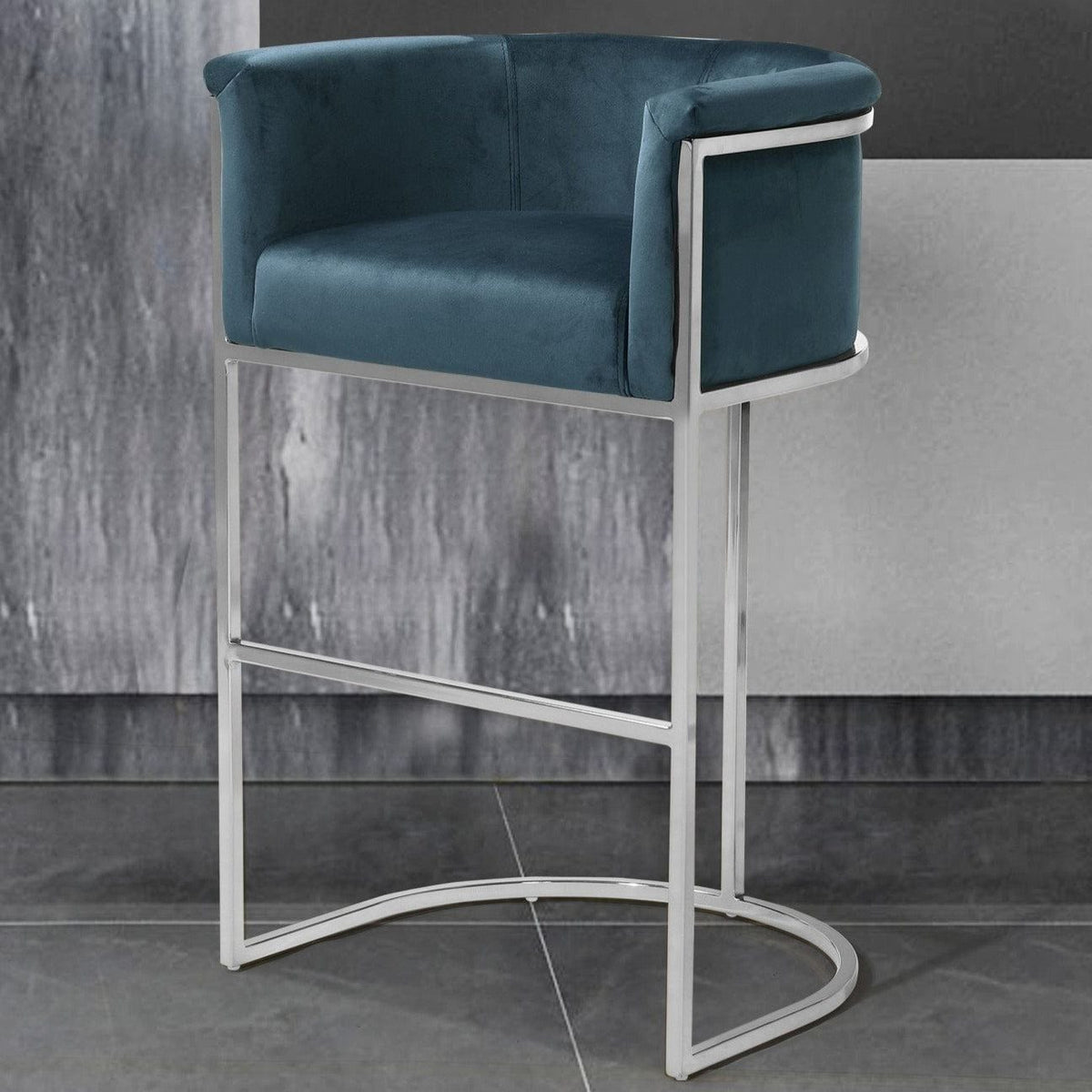 Iconic Home Finley Velvet Bar Stool Chair Chrome Base Teal