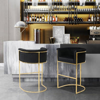 Iconic Home Finley Velvet Bar Stool Chair Gold Base Black