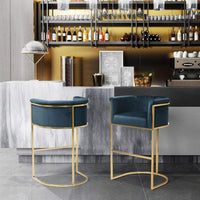 Iconic Home Finley Velvet Bar Stool Chair Gold Base Teal