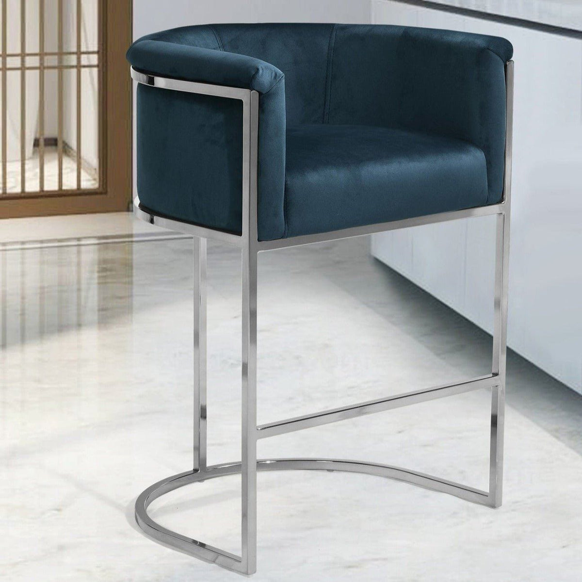 Iconic Home Finley Velvet Counter Stool Chair Chrome Base Teal