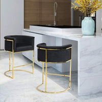 Iconic Home Finley Velvet Counter Stool Chair Gold Base Black