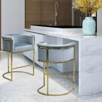 Iconic Home Finley Velvet Counter Stool Chair Gold Base Blue
