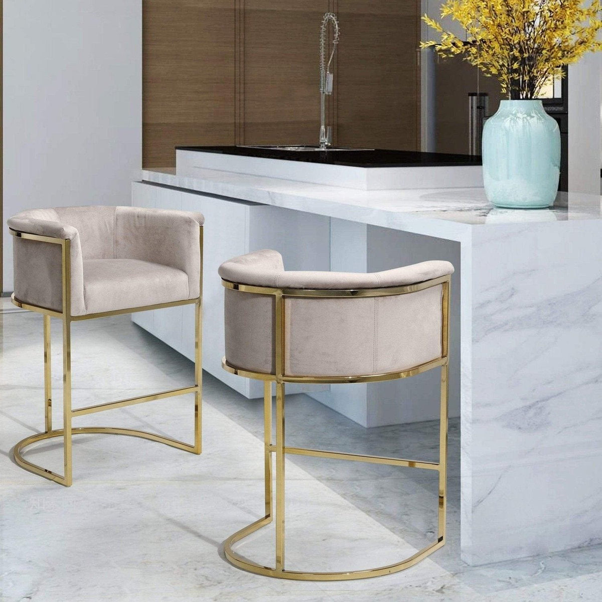 Iconic Home Finley Velvet Counter Stool Chair Gold Base Taupe