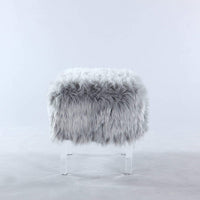 Iconic Home Fiorino Faux Fur Ottoman Bench Acrylic Legs 