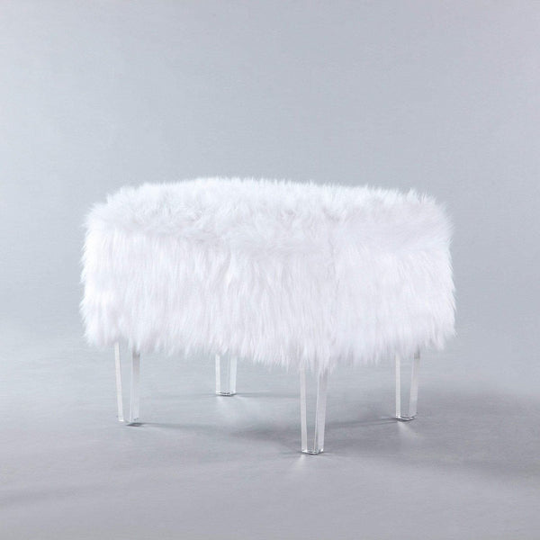 Iconic Home Fiorino Faux Fur Ottoman Bench Acrylic Legs 