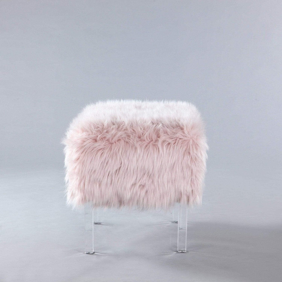 Iconic Home Fiorino Faux Fur Ottoman Bench Acrylic Legs 