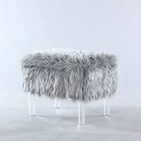 Iconic Home Fiorino Faux Fur Ottoman Bench Acrylic Legs 