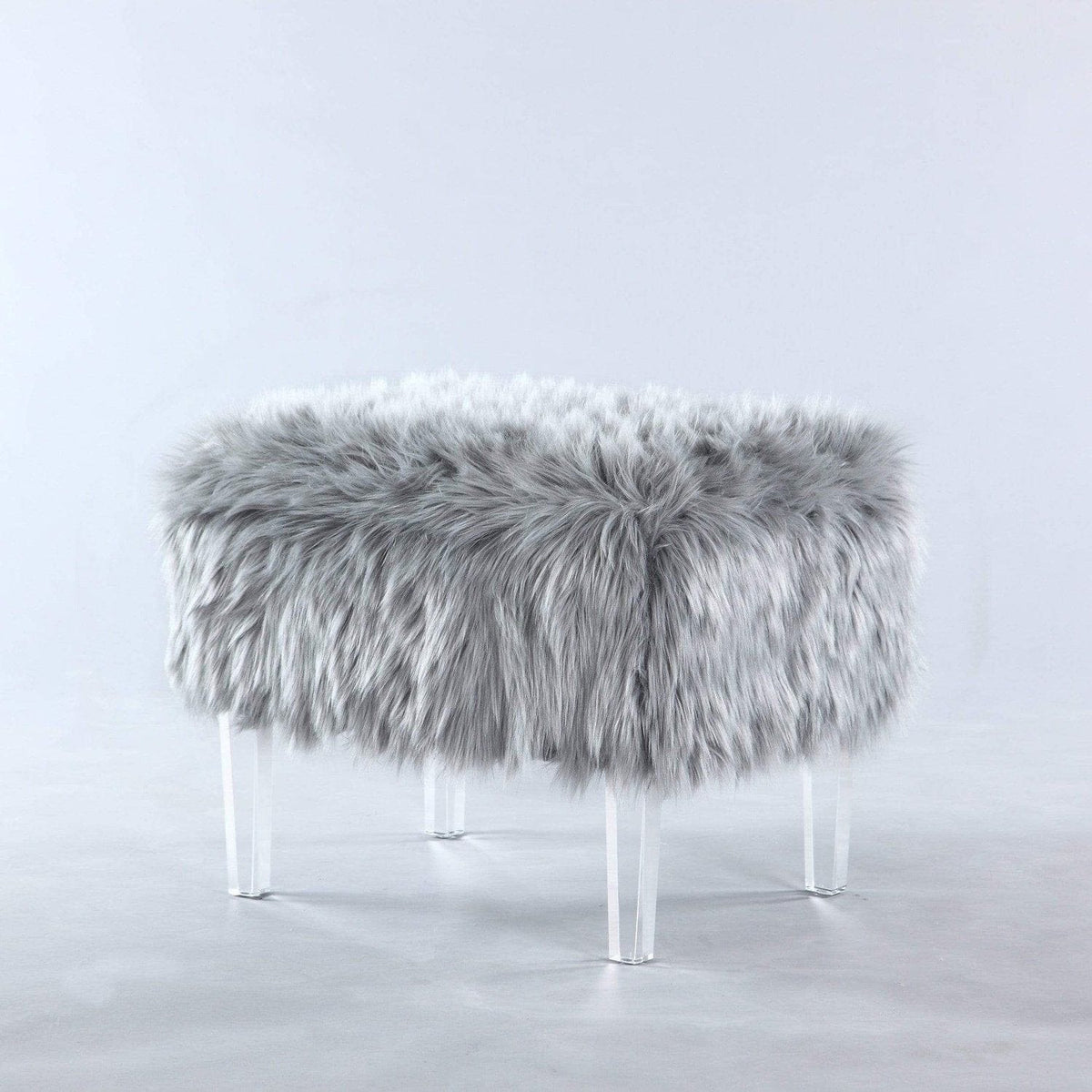 Iconic Home Fiorino Faux Fur Ottoman Bench Acrylic Legs 