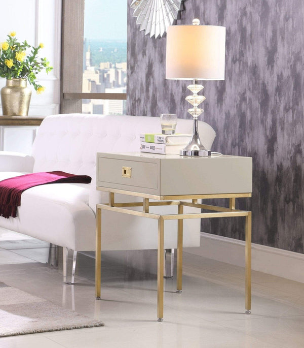 Iconic Home Genoa End Side Table With Self Closing Drawer Beige