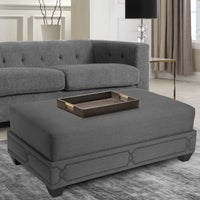 Iconic Home Gianni Linen Ottoman Nailhead Trim Grey