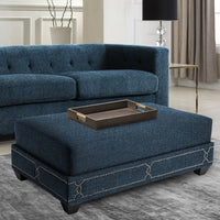 Iconic Home Gianni Linen Ottoman Nailhead Trim Teal