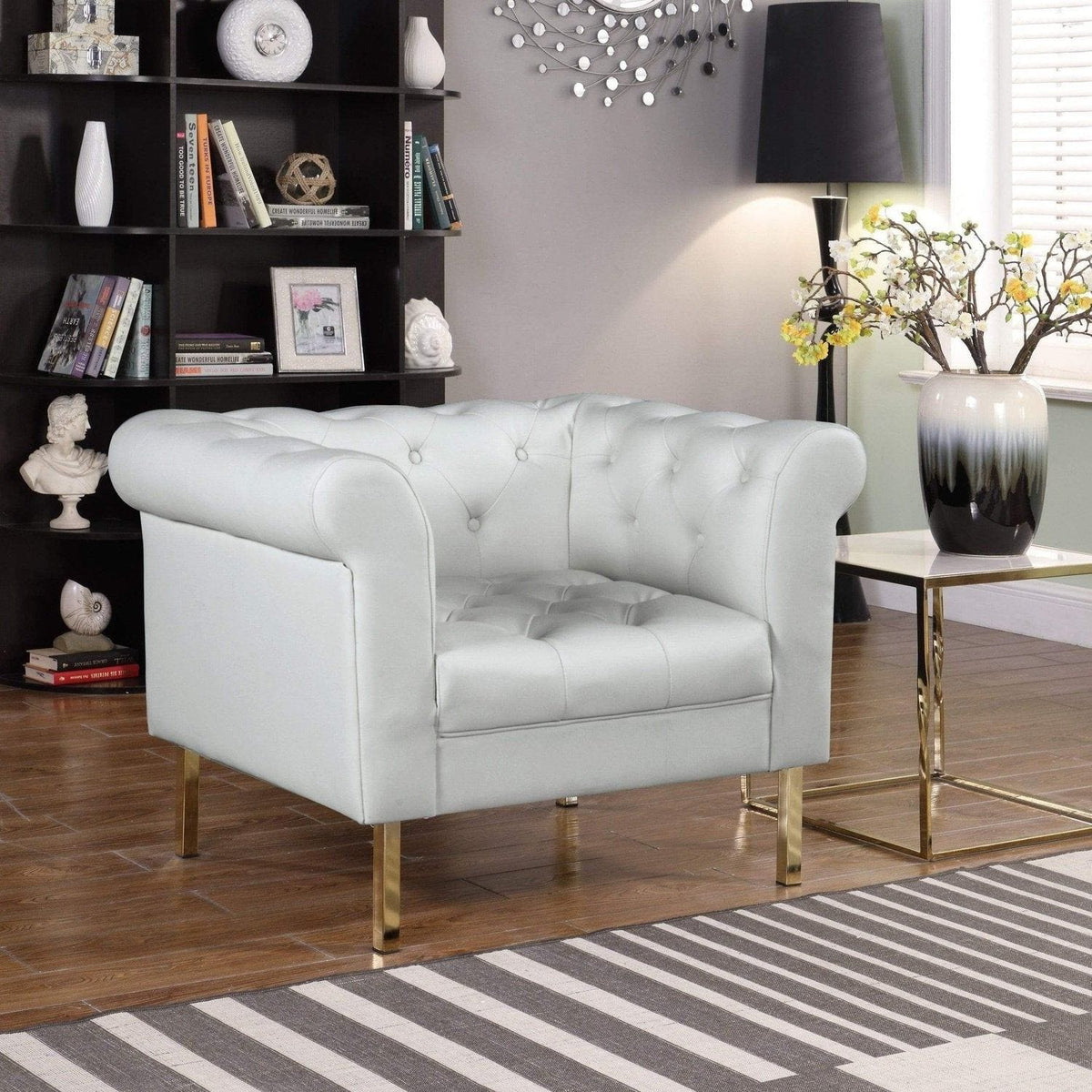 Iconic Home Giovanni Tufted PU Leather Club Chair Cream