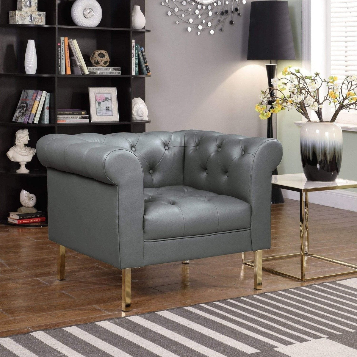 Iconic Home Giovanni Tufted PU Leather Club Chair Grey