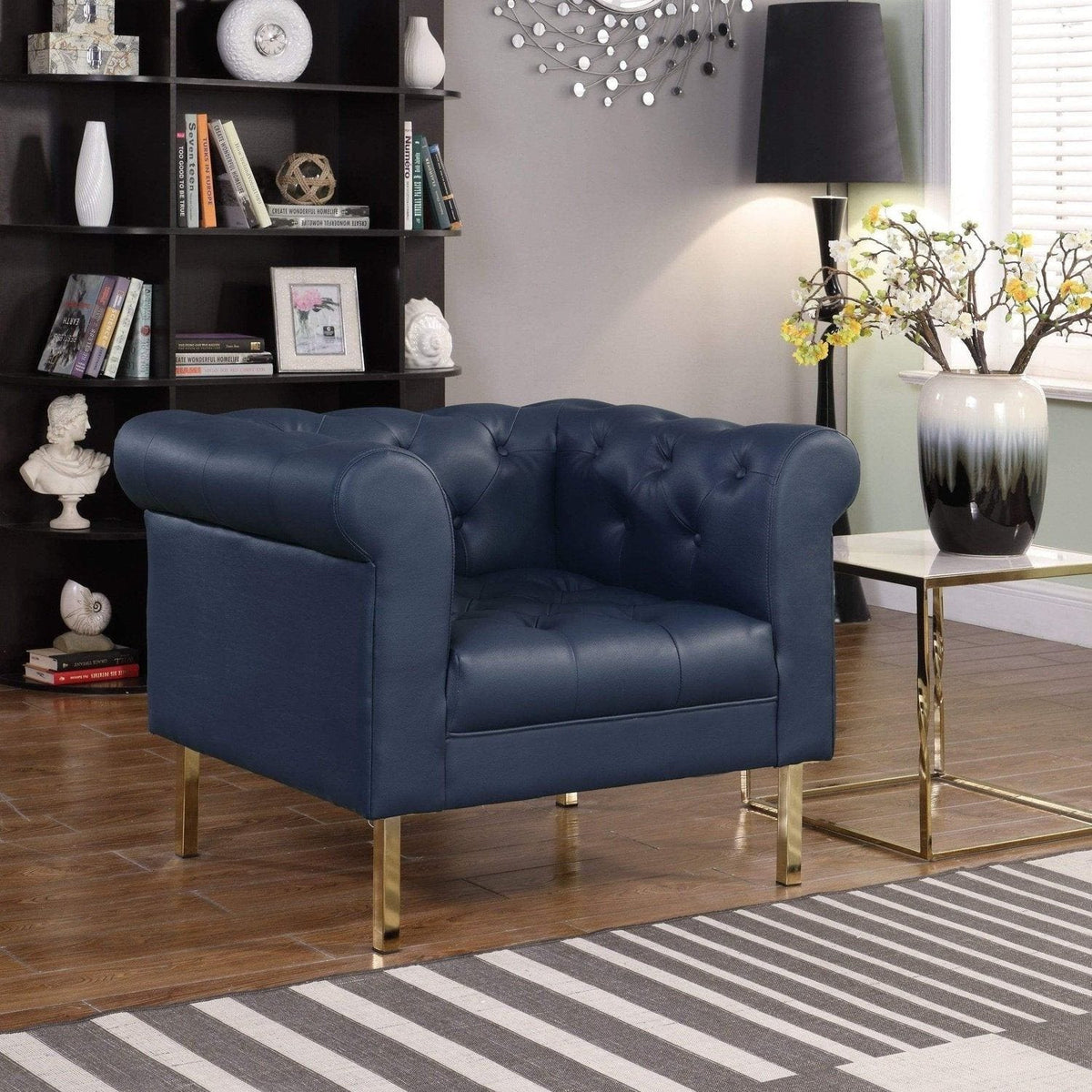 Iconic Home Giovanni Tufted PU Leather Club Chair Navy