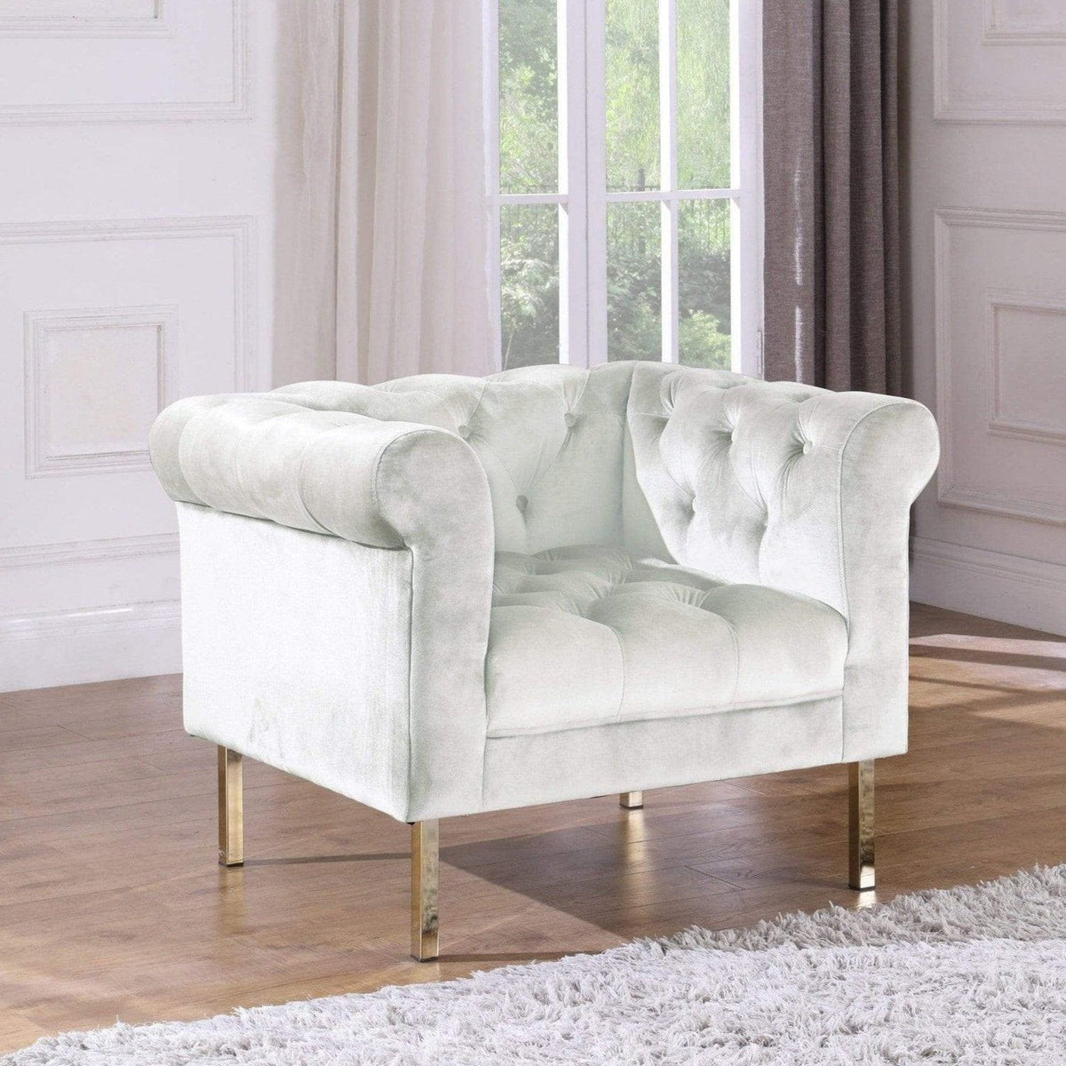 Iconic Home Giovanni Button Tufted Velvet Club Chair Beige