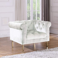 Iconic Home Giovanni Button Tufted Velvet Club Chair Beige
