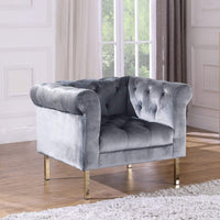 Iconic Home Giovanni Button Tufted Velvet Club Chair Grey