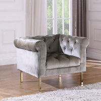 Iconic Home Giovanni Button Tufted Velvet Club Chair Taupe