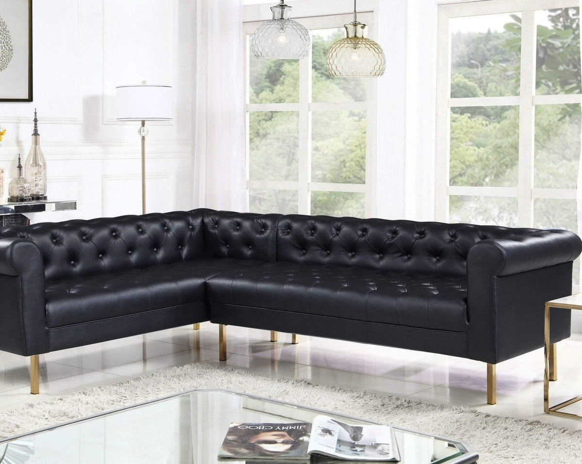 Iconic Home Giovanni Left Facing Faux Leather Sectional Sofa Black