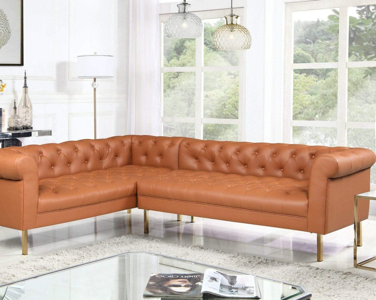 Iconic Home Giovanni Left Facing Faux Leather Sectional Sofa Camel