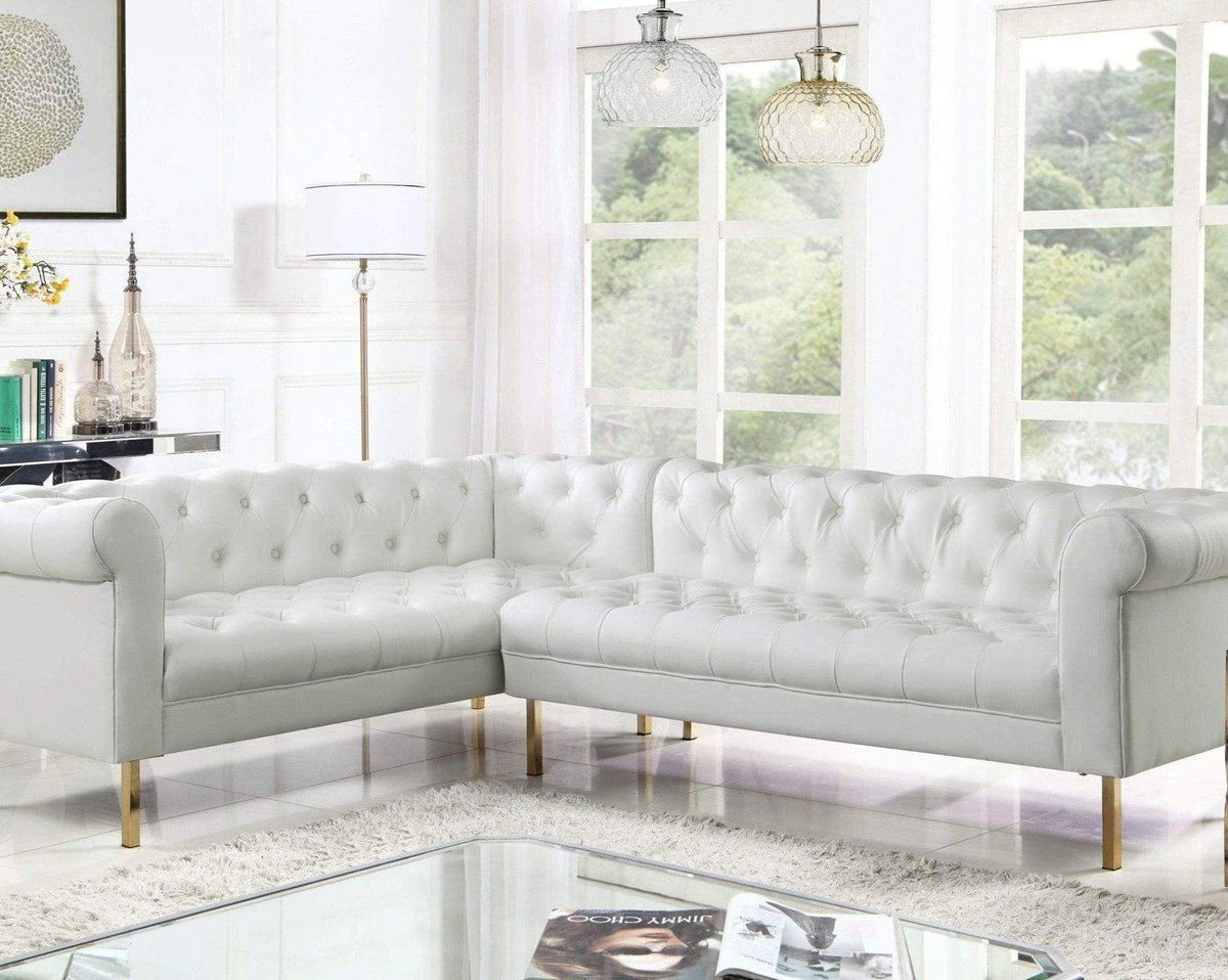 Iconic Home Giovanni Left Facing Faux Leather Sectional Sofa Cream