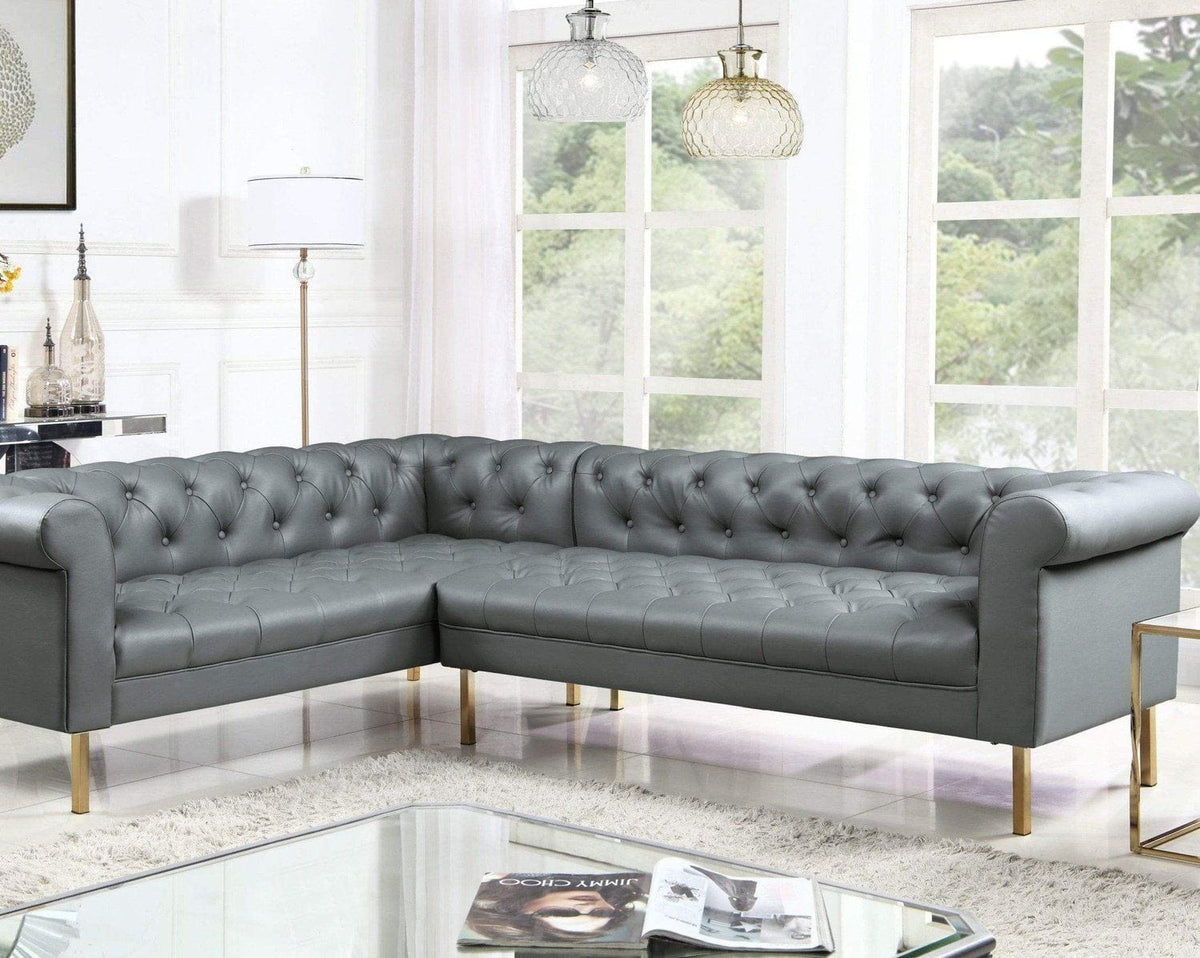 Iconic Home Giovanni Left Facing Faux Leather Sectional Sofa Grey