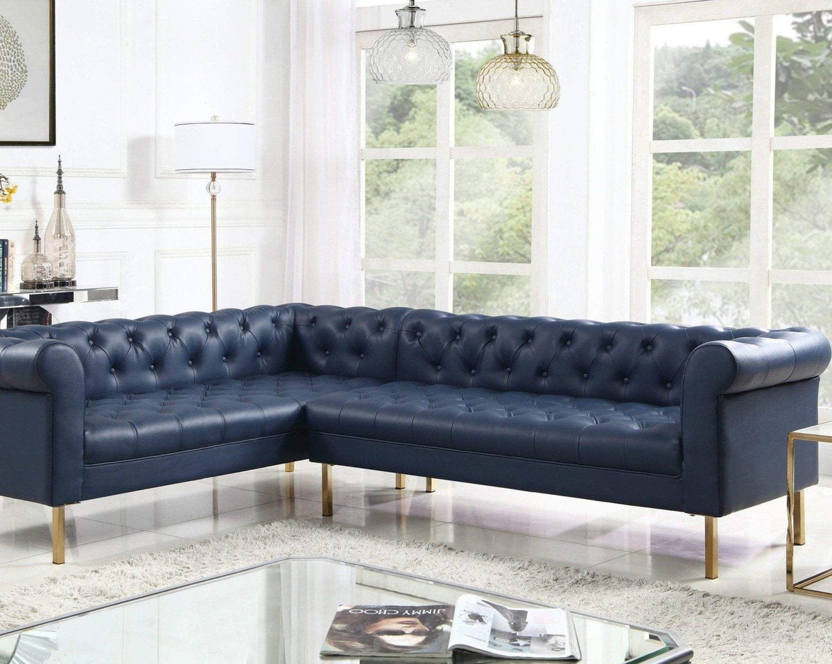 Iconic Home Giovanni Left Facing Faux Leather Sectional Sofa Navy