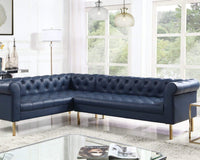 Iconic Home Giovanni Left Facing Faux Leather Sectional Sofa Navy