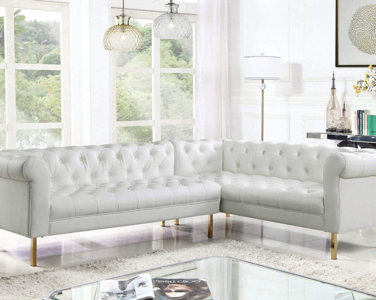 Iconic Home Giovanni Right Facing Faux Leather Sectional Sofa Cream