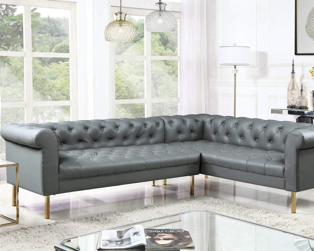Iconic Home Giovanni Right Facing Faux Leather Sectional Sofa Grey
