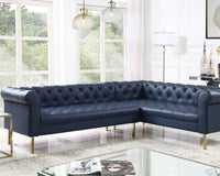 Iconic Home Giovanni Right Facing Faux Leather Sectional Sofa Navy