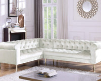 Iconic Home Giovanni Left Facing Velvet Sectional Sofa Beige