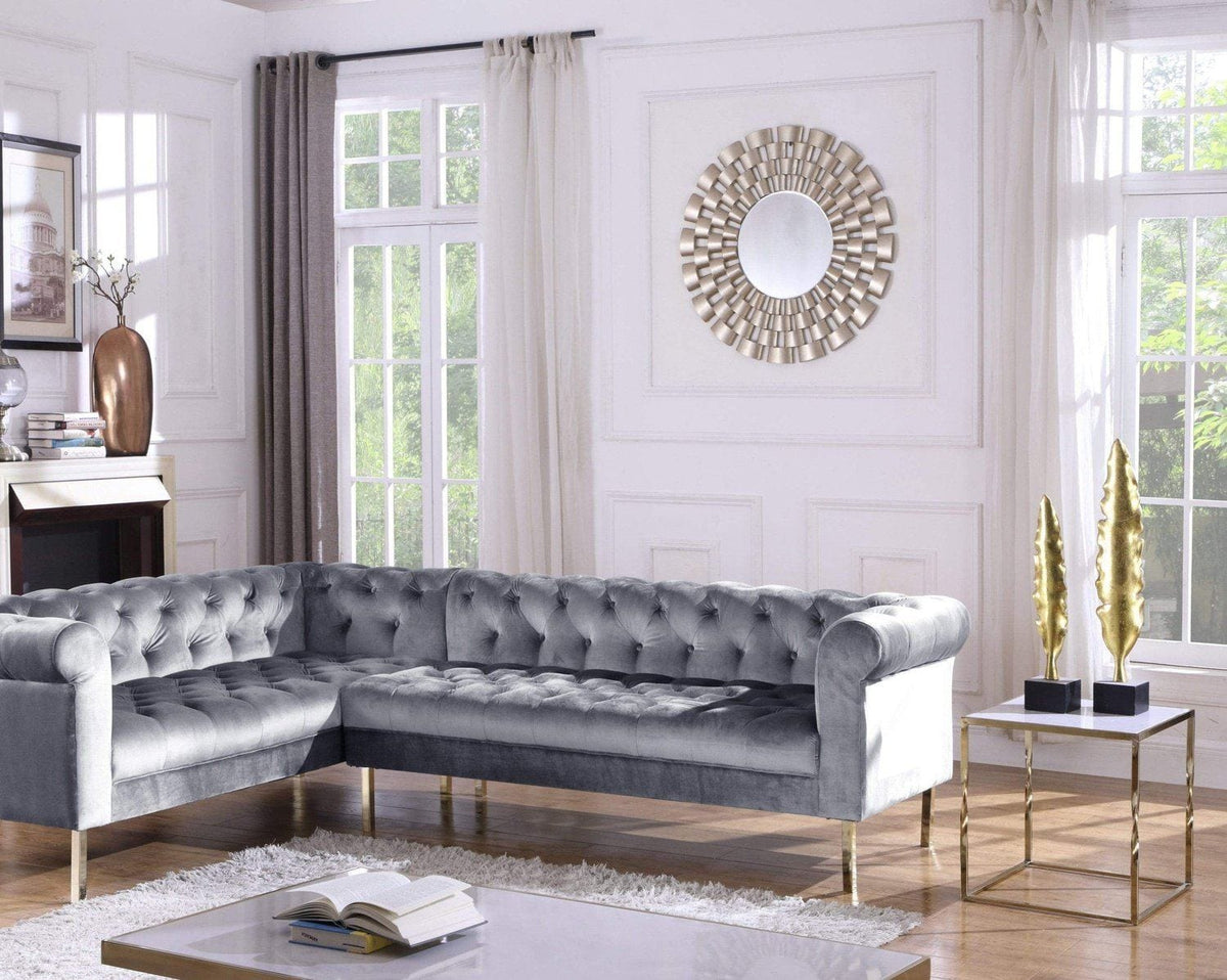 Iconic Home Giovanni Left Facing Velvet Sectional Sofa Grey