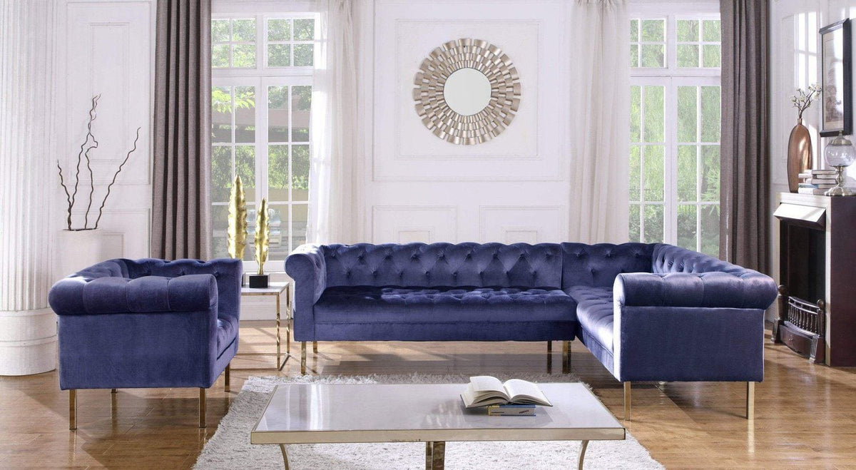 Iconic Home Giovanni Right Facing Velvet Sectional Sofa 