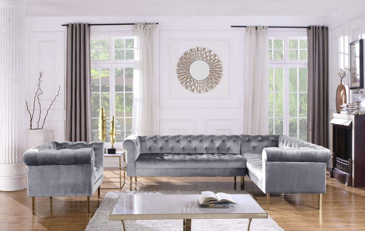 Iconic Home Giovanni Right Facing Velvet Sectional Sofa 