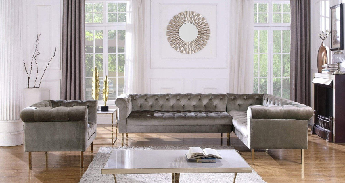 Iconic Home Giovanni Right Facing Velvet Sectional Sofa 