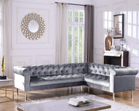 Iconic Home Giovanni Right Facing Velvet Sectional Sofa Grey