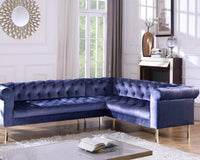 Iconic Home Giovanni Right Facing Velvet Sectional Sofa Navy