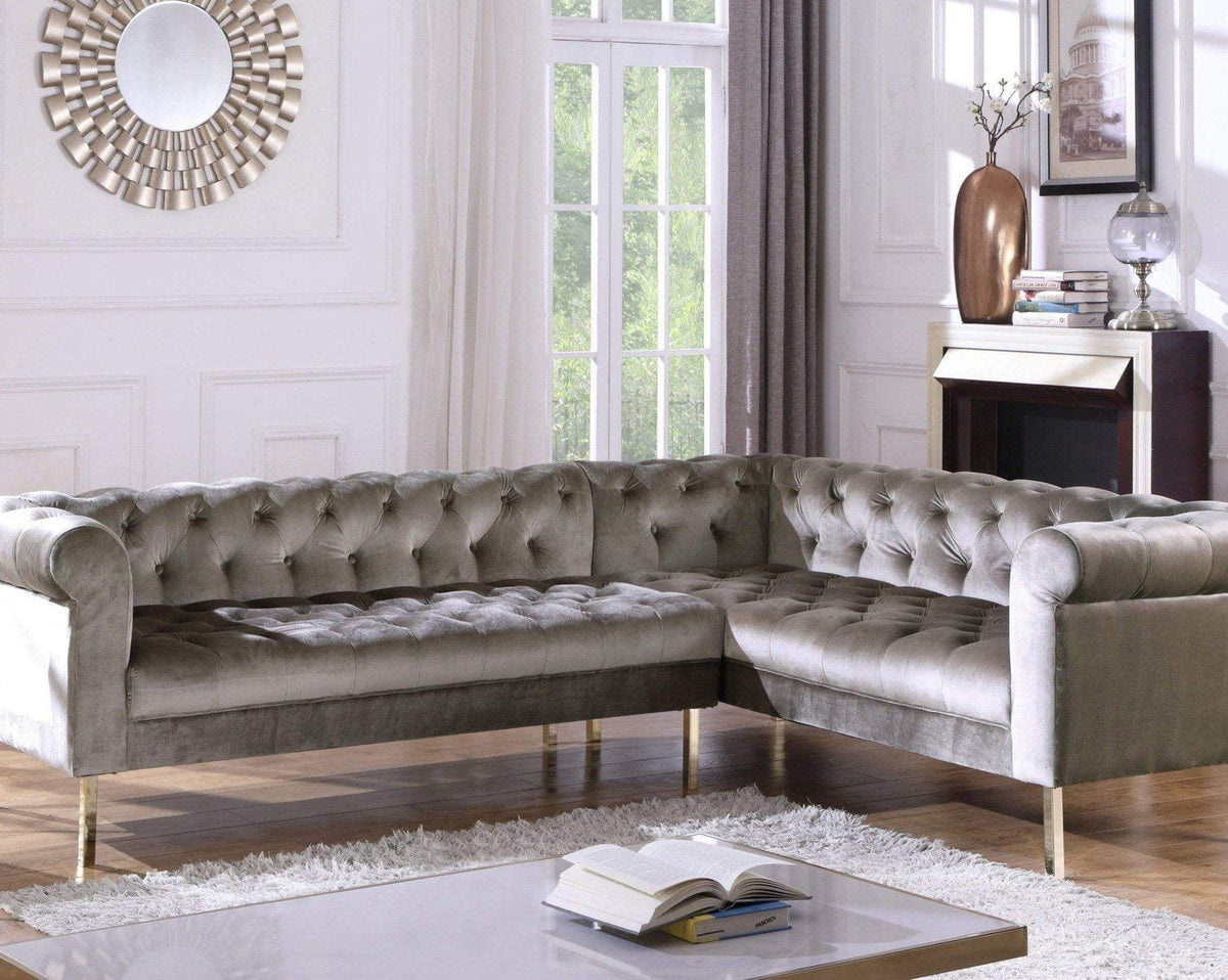 Iconic Home Giovanni Right Facing Velvet Sectional Sofa Taupe