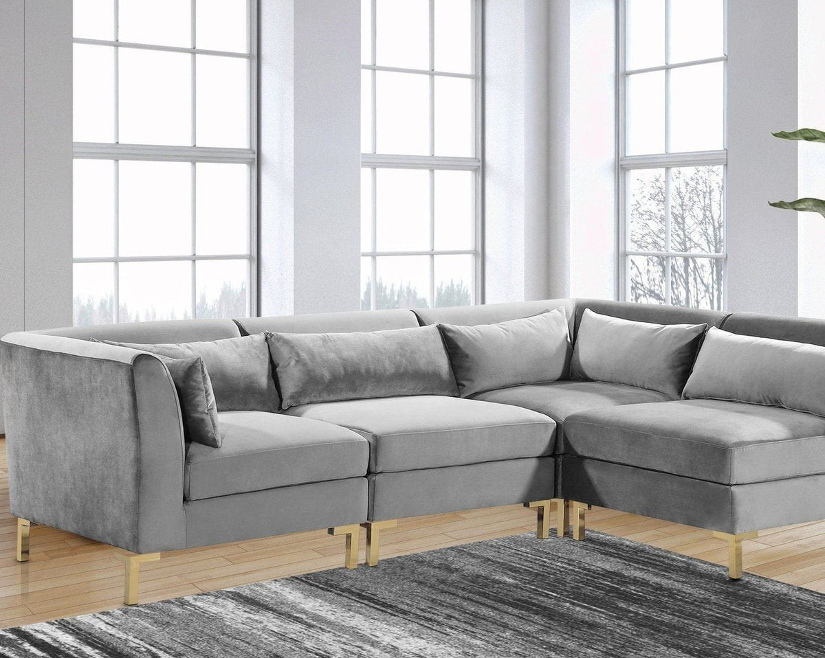 Iconic Home Girardi Modular Velvet Sectional Sofa Grey