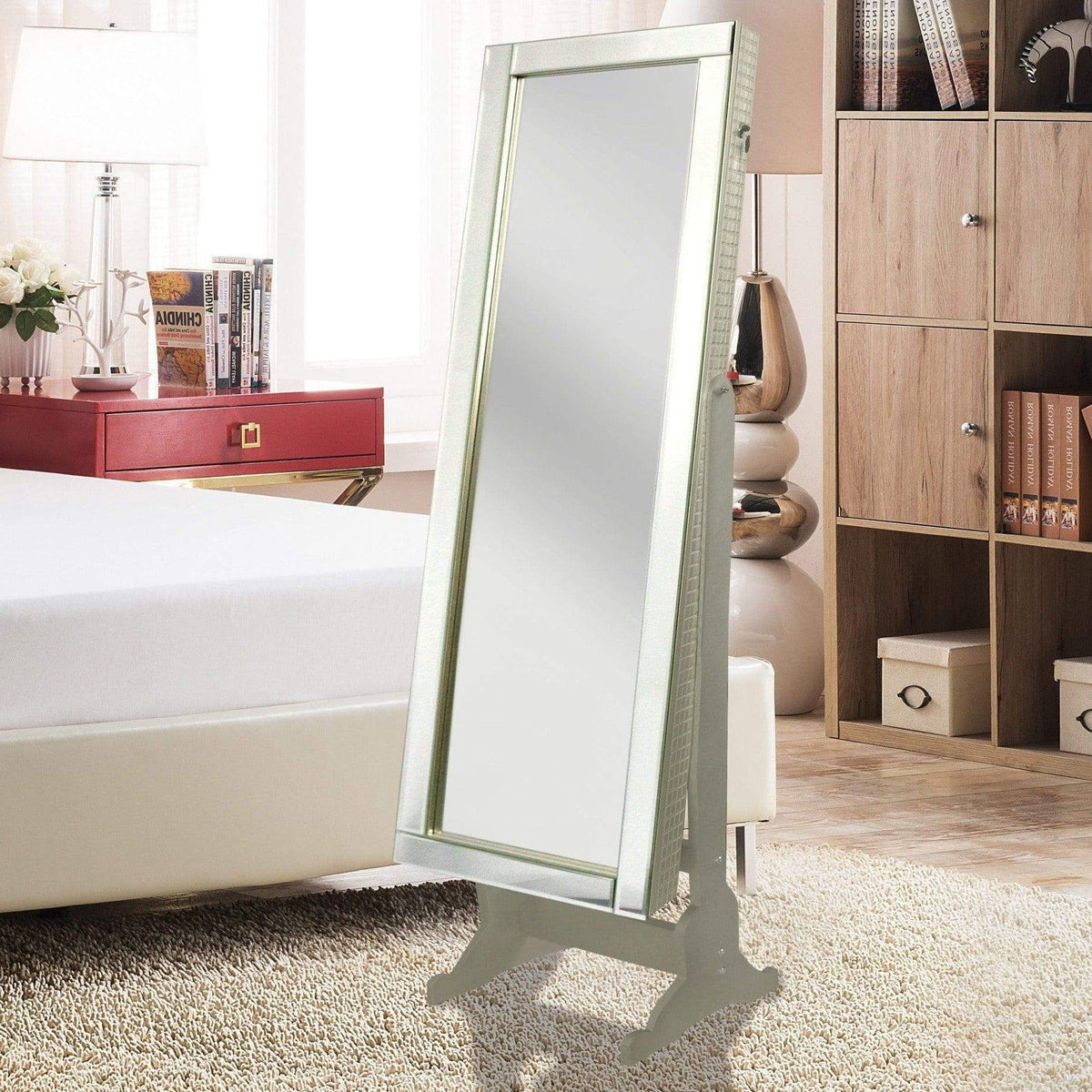 Iconic Home Glam Storage Armoire Cheval Mirror Champagne