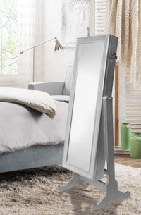 Iconic Home Glitzy Storage Armoire Cheval Mirror Silver